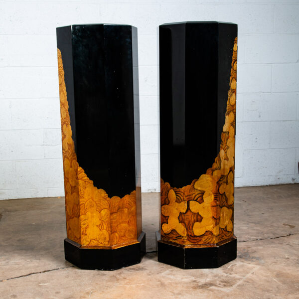 Mid Century Modern Chest of Drawers Two Jewelry Pedestal Black Gold Hand Painted - Image 6