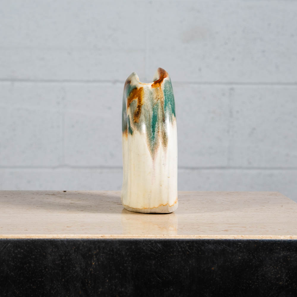 Mid Century Modern Floral Vase Small Pottery Ceramic Brown White Teal Signed Mcm - Image 9
