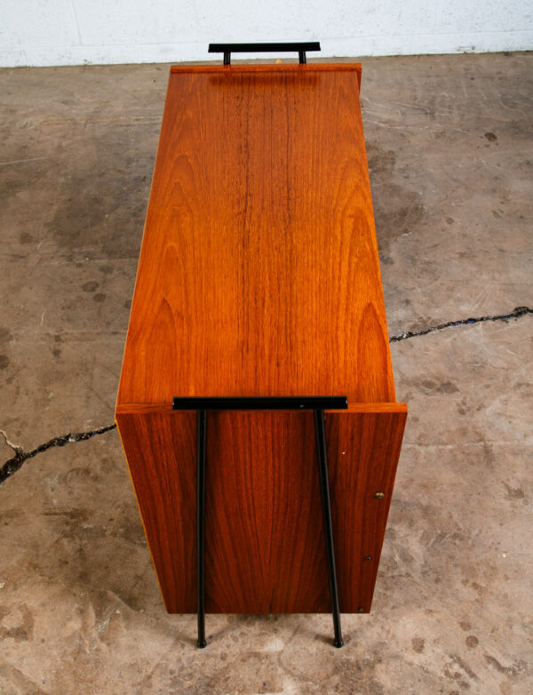 Mid Century Danish Modern Chest of Drawers Shoe Cabinet 3 Doors Solid Teak Iron - Image 4