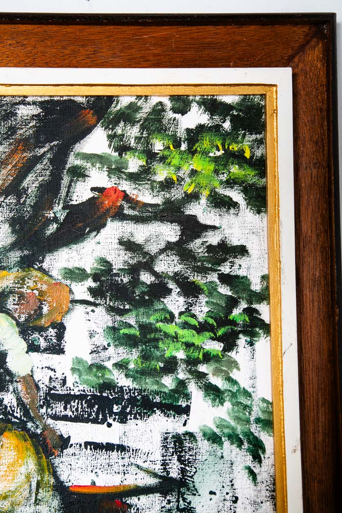 Mid Century Modern Wall Original Oil Painting Art Bull Running Framed Abstract - Image 5