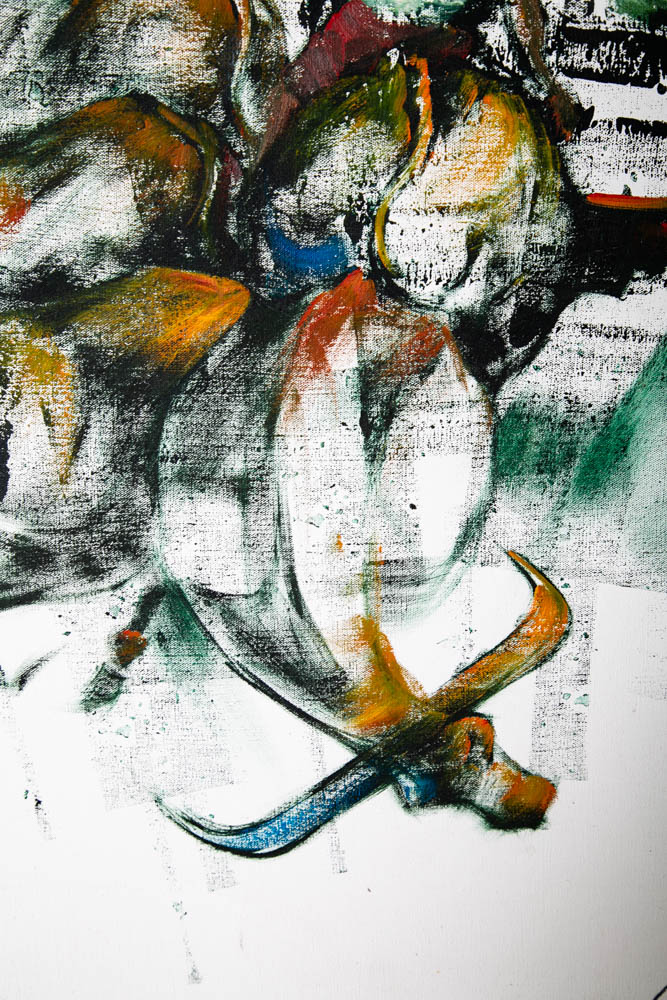 Mid Century Modern Wall Original Oil Painting Art Bull Running Framed Abstract - Image 8