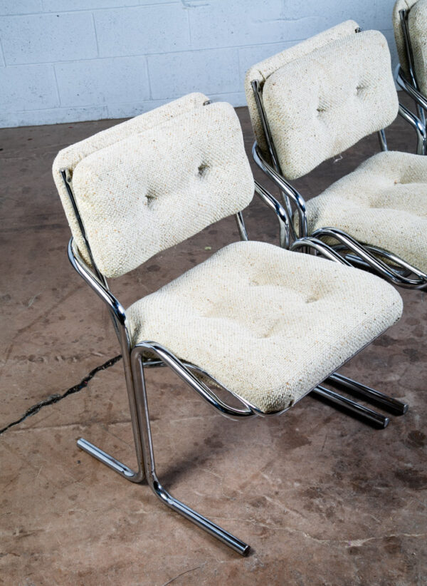 Mid Century Modern Lounge Chairs Set 4 Chrome White Jerry Johnson Tweed Mcm 1976 - Image 7
