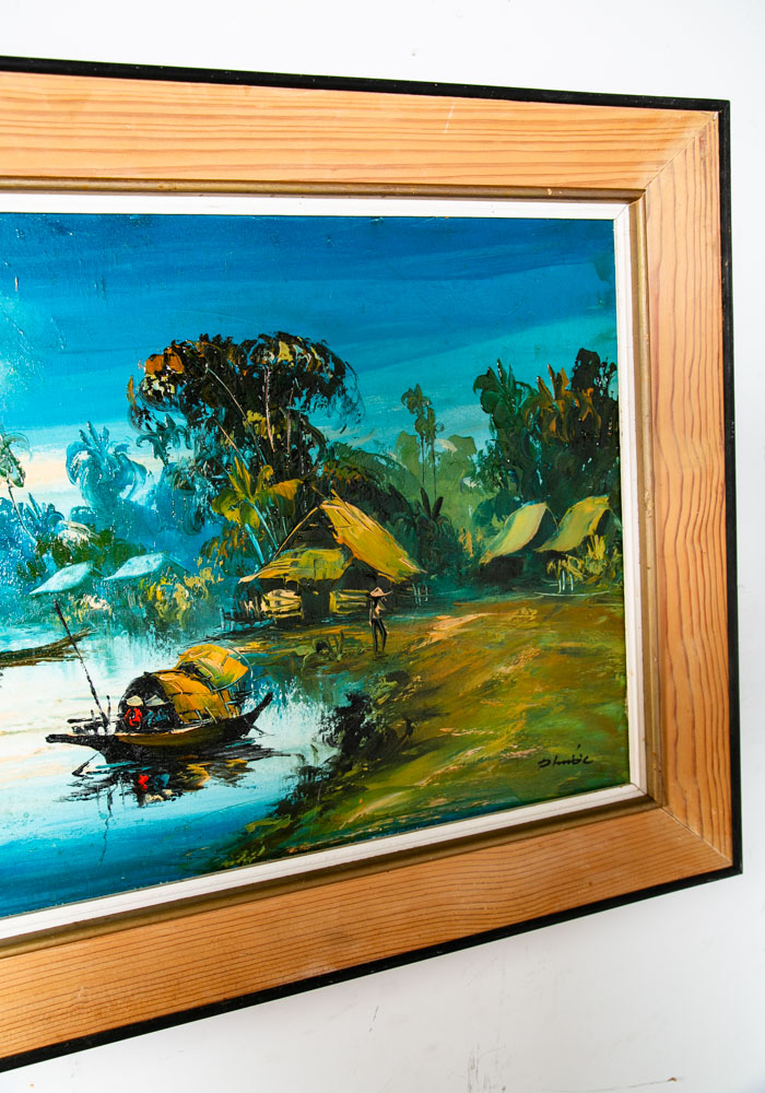 Mid Century Modern Painting Original Art Landscape River Scene Vintage 50x26 Mcm - Image 2