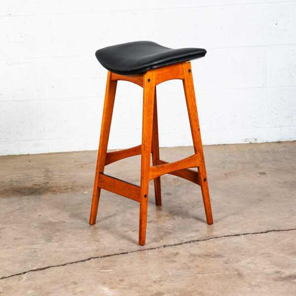 Mid Century Modern Bar Stool Erik Buch Solid Teak Danish Black Leather Vintage - Image 9
