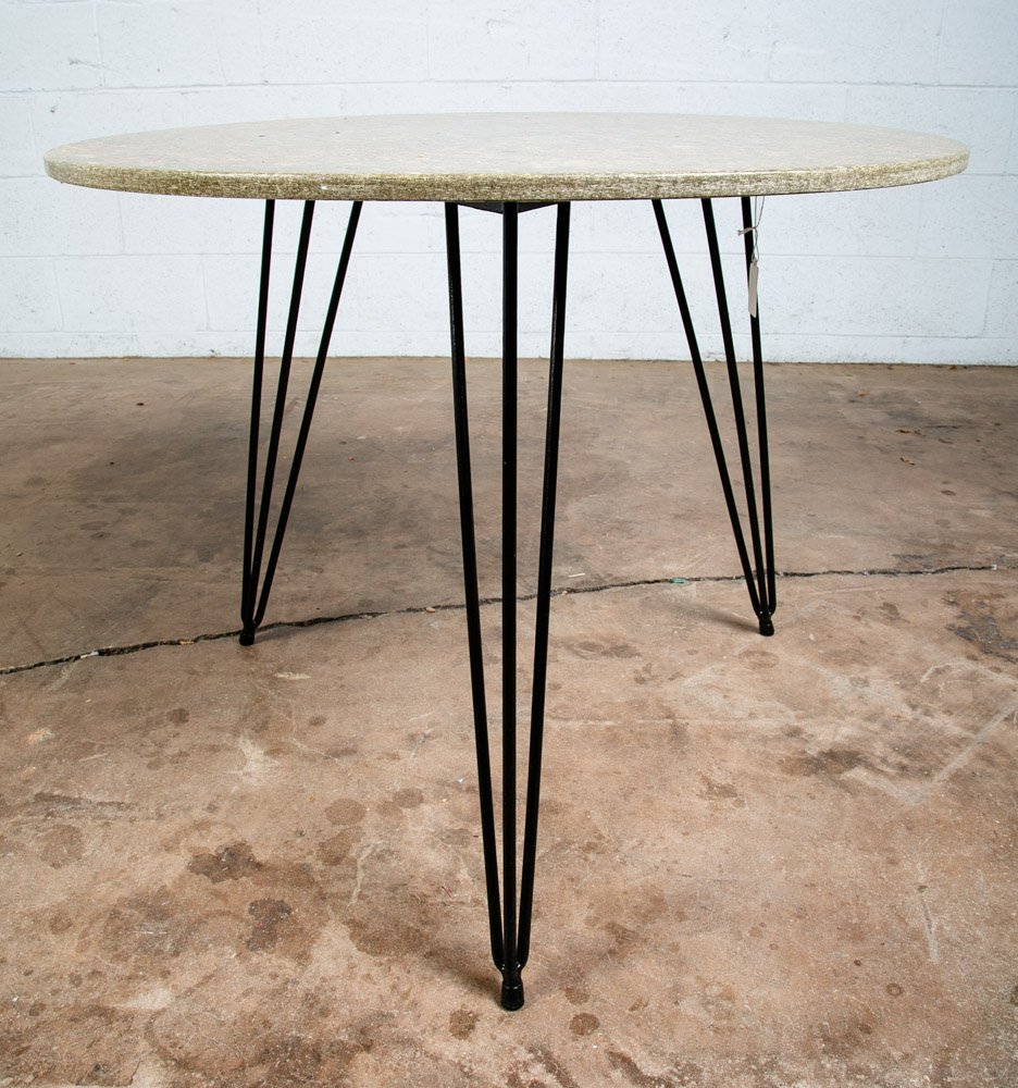 Mid Century Modern Dining Table Dinette Black Iron Round Circular Stone Marble - Image 9