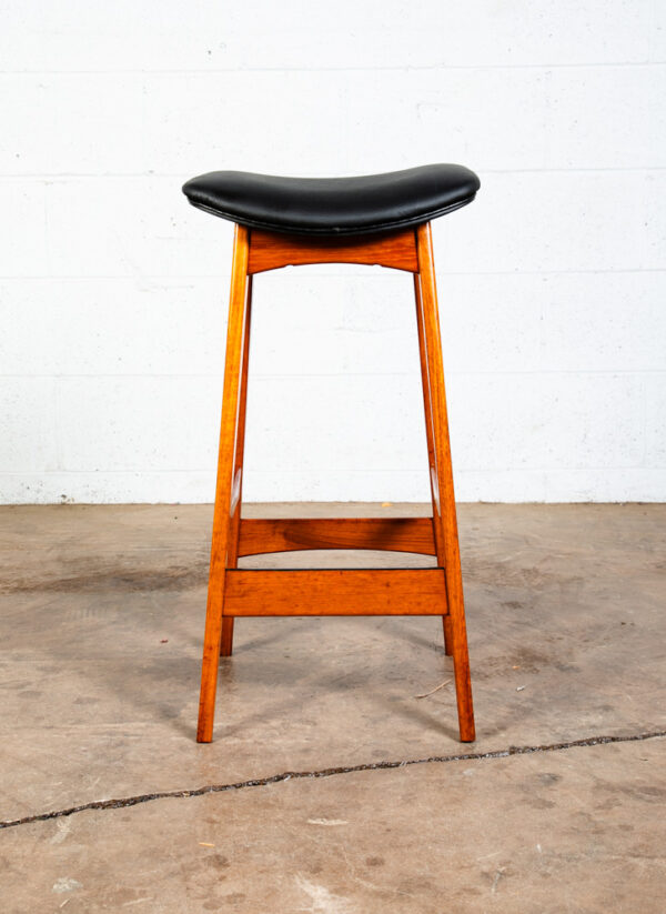 Mid Century Modern Bar Stool Erik Buch Solid Teak Danish Black Leather Vintage - Image 10