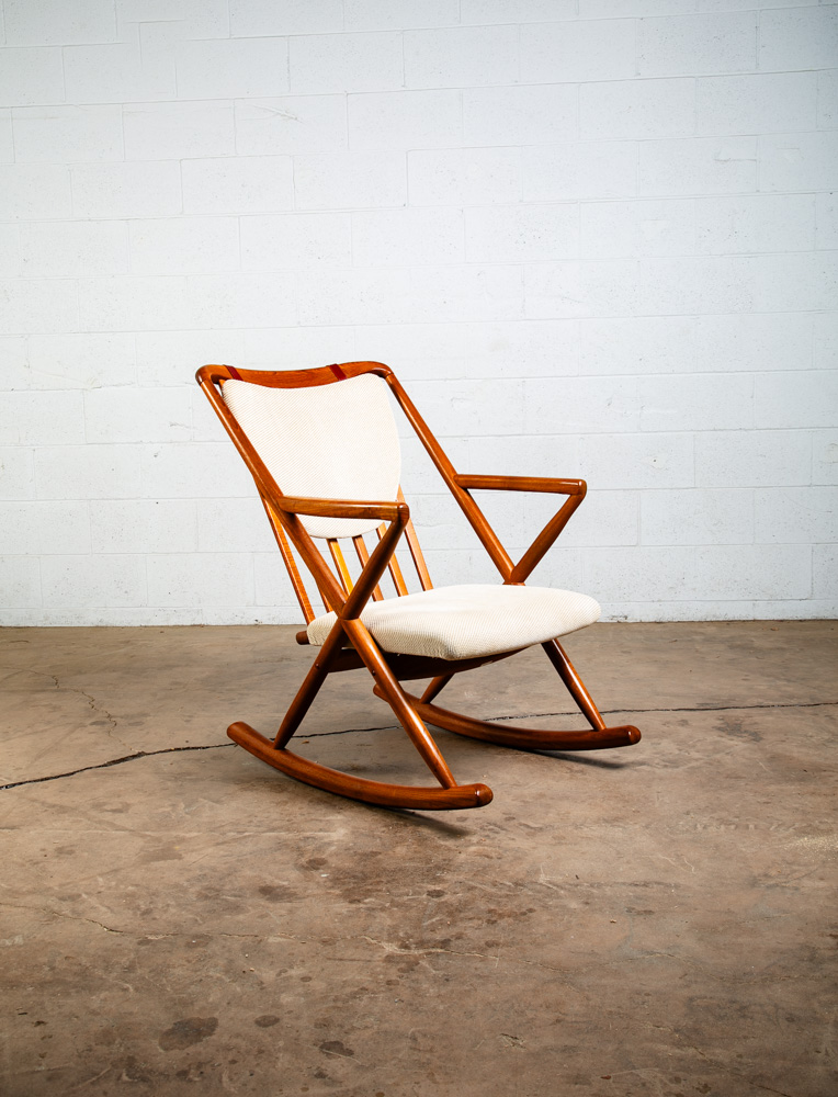 Mid Century Danish Modern Rocking Chair Benny Linden Teak Floating White Wool Mcm - Image 5
