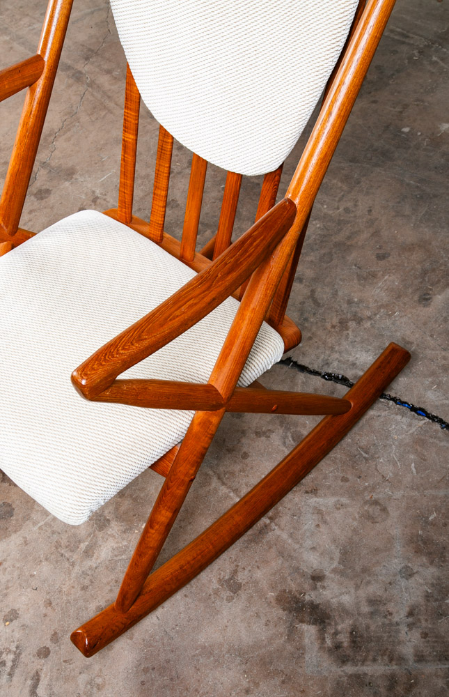 Mid Century Danish Modern Rocking Chair Benny Linden Teak Floating White Wool Mcm - Image 9