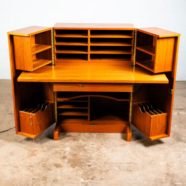 Mid Century Danish Modern Desk In A Box Office Teak Sliding Denmark Locking Mcm
