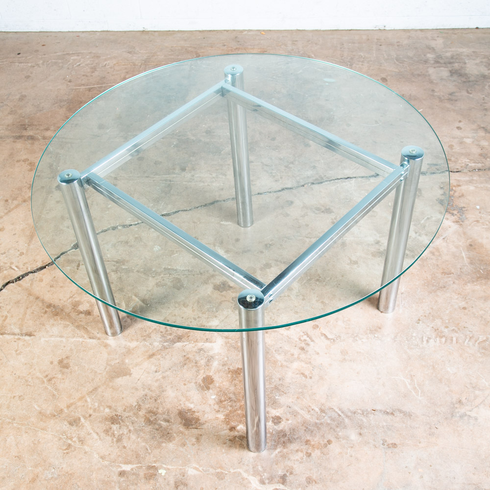Mid Century Modern Dining Table Round Large Chrome Glass Jerry Johnson Mcm 46" - Image 2