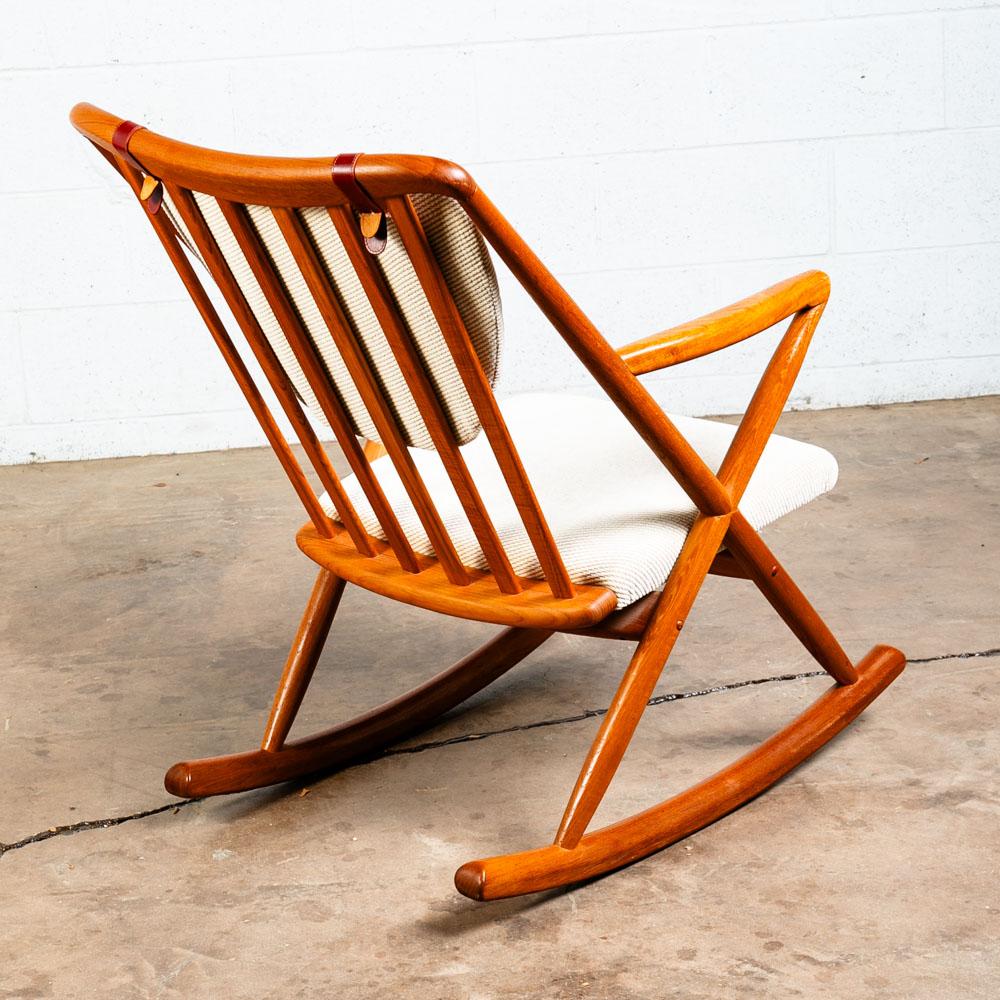 Mid Century Danish Modern Rocking Chair Benny Linden Teak Floating White Wool Mcm - Image 3