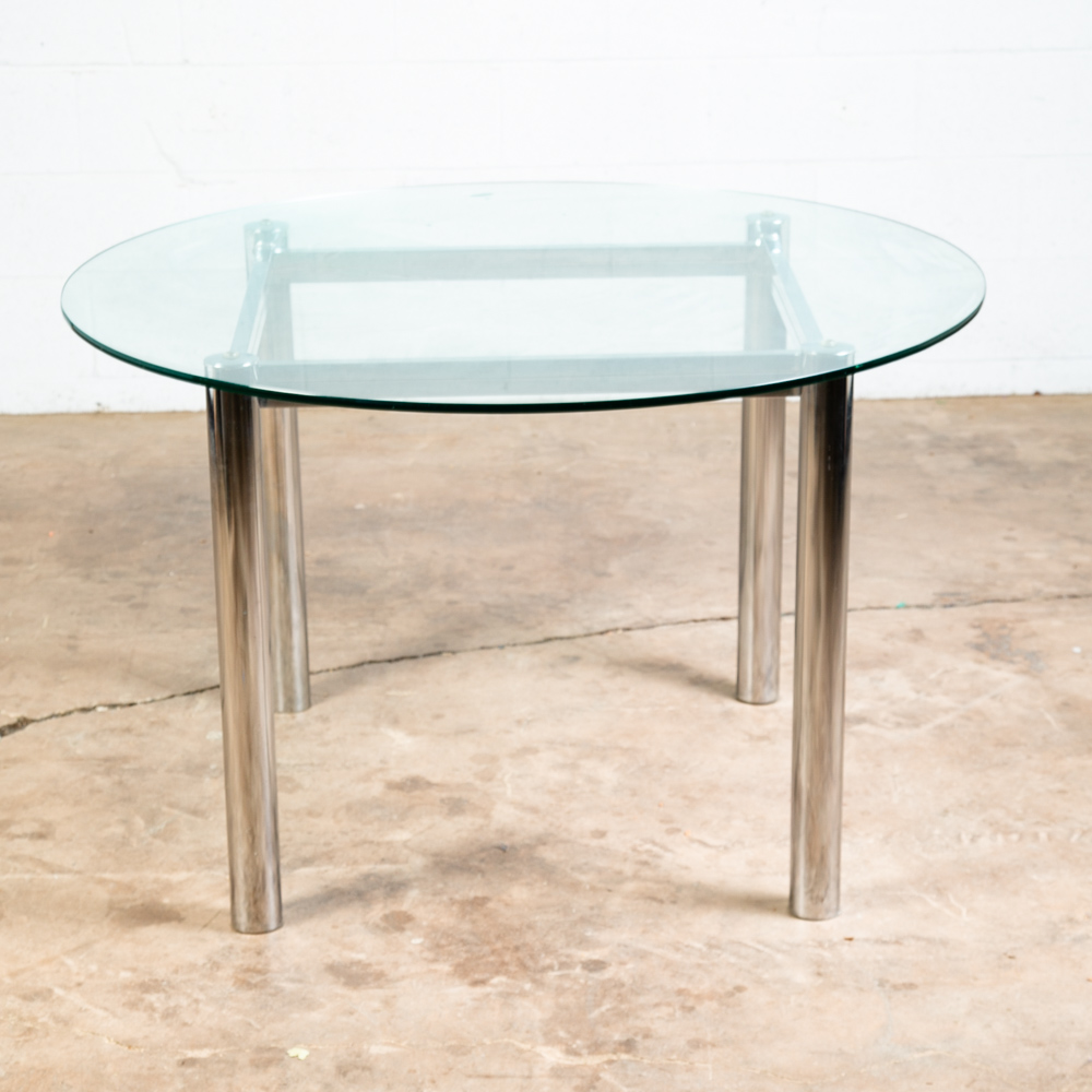 Mid Century Modern Dining Table Round Large Chrome Glass Jerry Johnson Mcm 46" - Image 5