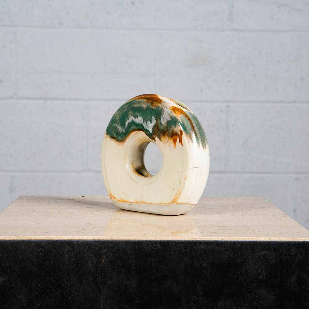 Mid Century Modern Floral Vase Small Pottery Ceramic Brown White Teal Signed Mcm - Image 11