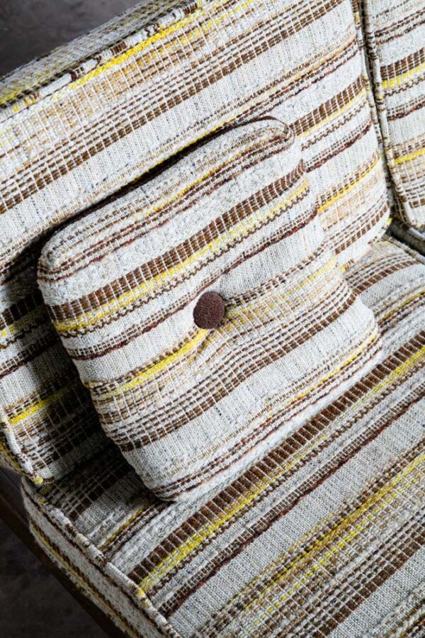 Mid Century Danish Modern Settee Dark Wood Spindle Armless 2 Seater Tweed Fabric - Image 10