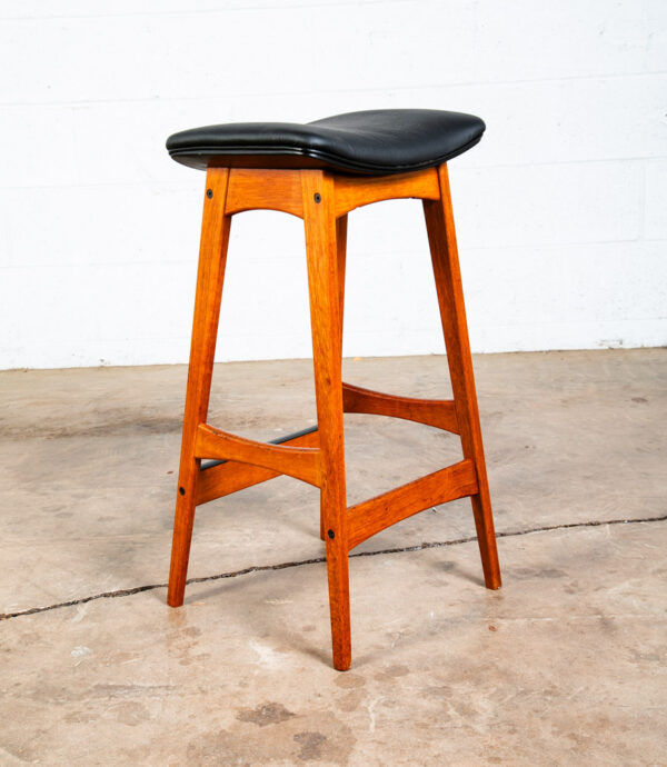 Mid Century Modern Bar Stool Erik Buch Solid Teak Danish Black Leather Vintage