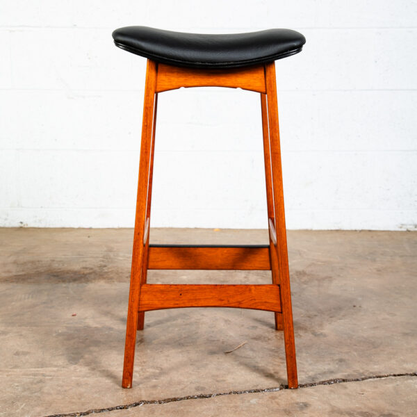 Mid Century Modern Bar Stool Erik Buch Solid Teak Danish Black Leather Vintage - Image 3
