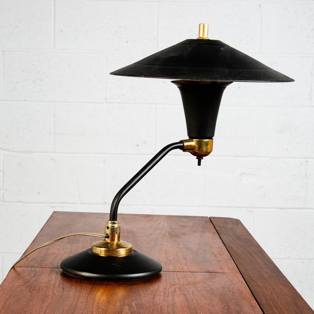 Mid Century Modern Table Lamp Round Metal Light Desk Black Swivel UFO Saucer Mcm - Image 5
