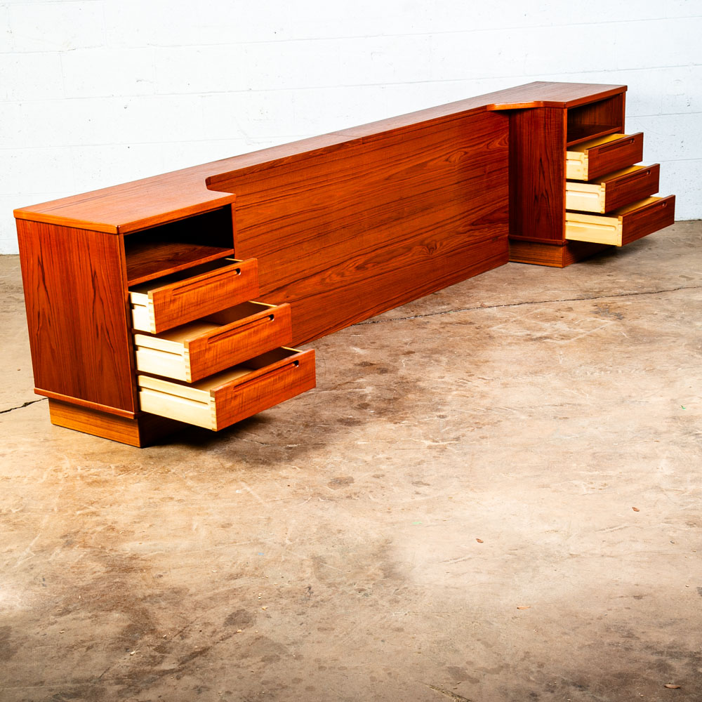 Mid Century Danish Modern Headboard Bed Frame King Headboard Nightstands Torring - Image 2