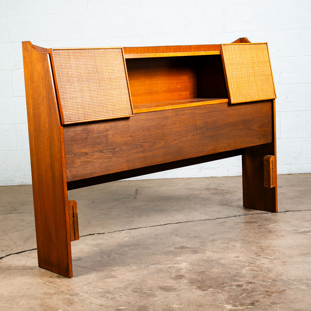 Mid Century Modern Headboard Bed Frame Full Size Cane Doors Walnut Vintage Mcm - Image 5