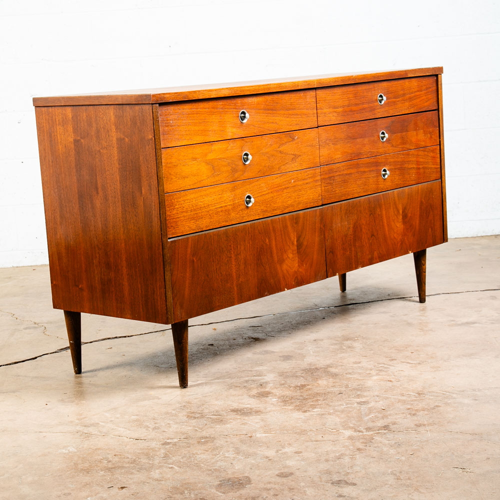 Mid Century Danish Modern Dresser Credenza Bassett Walnut 6 Drawer Danish Mcm - Image 9