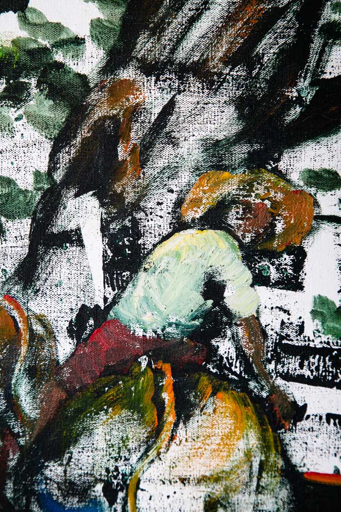 Mid Century Modern Wall Original Oil Painting Art Bull Running Framed Abstract - Image 9