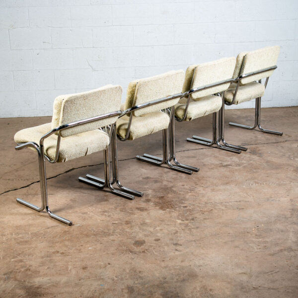 Mid Century Modern Lounge Chairs Set 4 Chrome White Jerry Johnson Tweed Mcm 1976 - Image 2