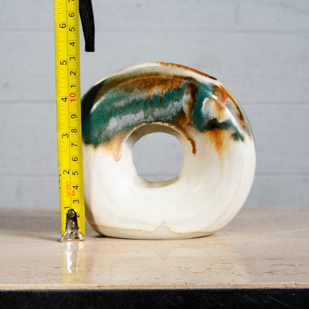 Mid Century Modern Floral Vase Small Pottery Ceramic Brown White Teal Signed Mcm - Image 5