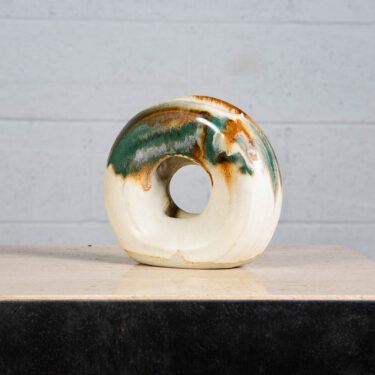 Mid Century Modern Floral Vase Small Pottery Ceramic Brown White Teal Signed Mcm