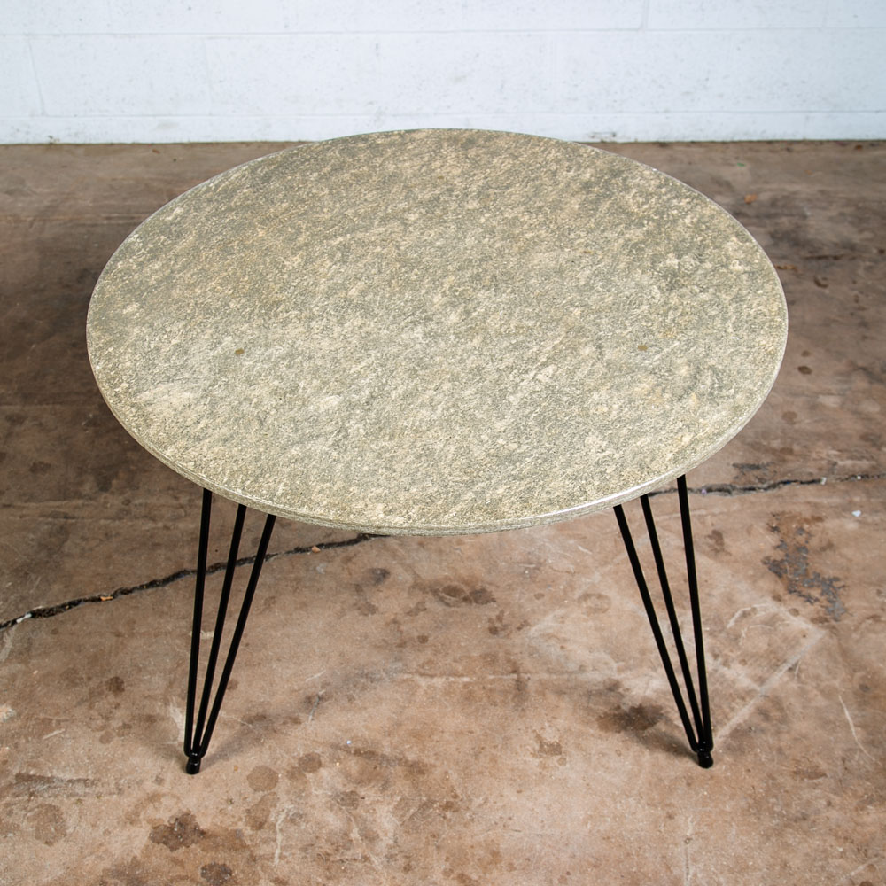 Mid Century Modern Dining Table Dinette Black Iron Round Circular Stone Marble - Image 3