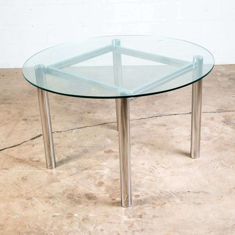 Mid Century Modern Dining Table Round Large Chrome Glass Jerry Johnson Mcm 46" - Image 4