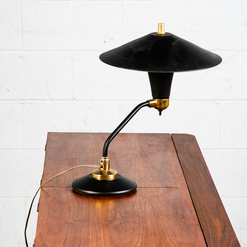 Mid Century Modern Table Lamp Round Metal Light Desk Black Swivel UFO Saucer Mcm - Image 6