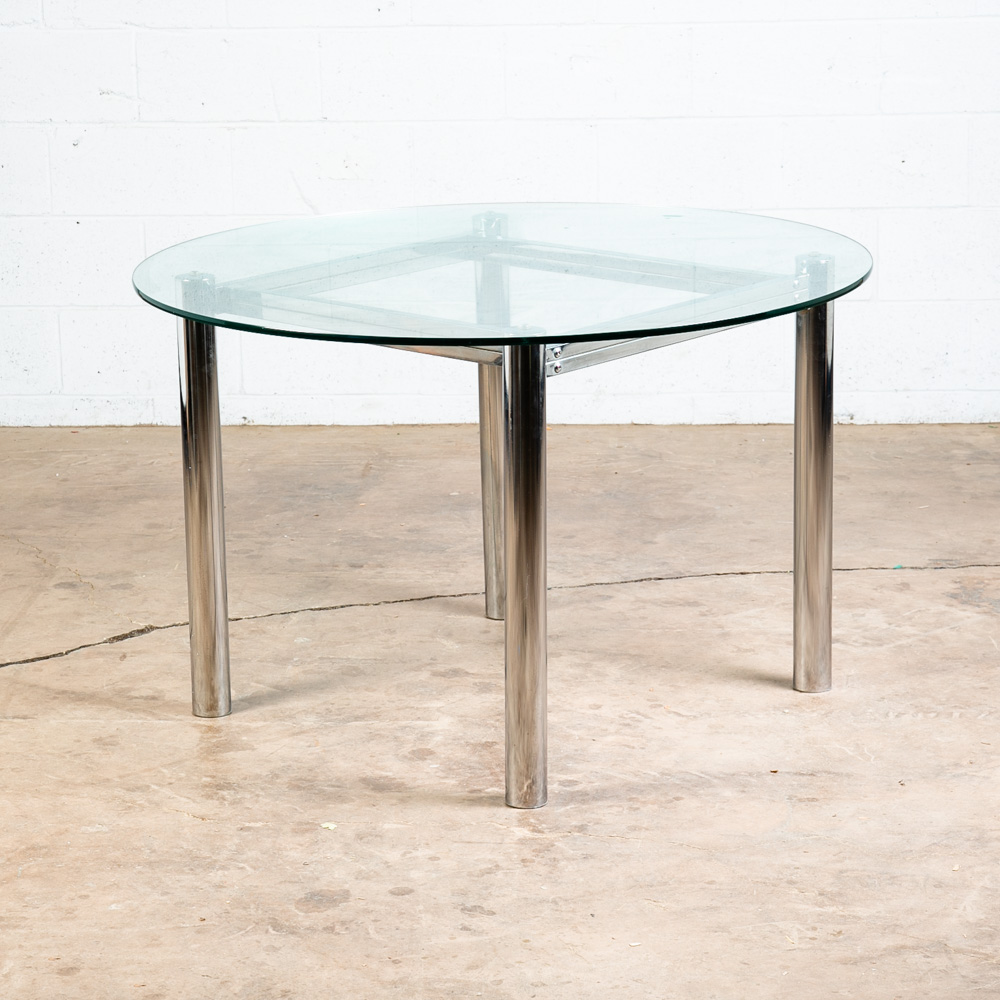 Mid Century Modern Dining Table Round Large Chrome Glass Jerry Johnson Mcm 46"