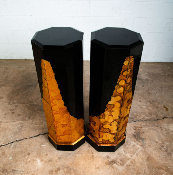 Mid Century Modern Chest of Drawers Two Jewelry Pedestal Black Gold Hand Painted - Image 5