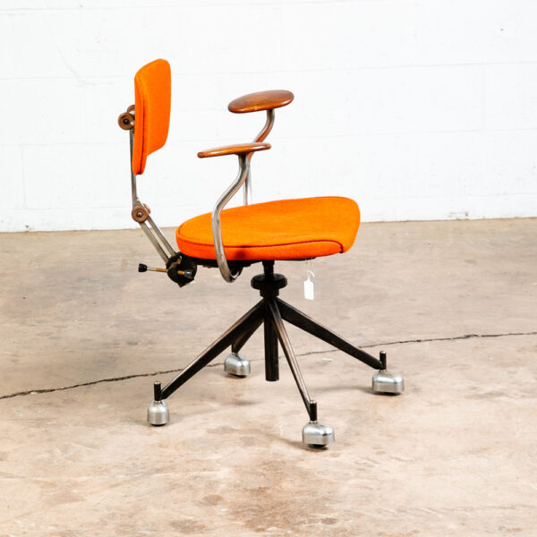 Mid Century Modern Task Chair Armchair Orange Kevi Jorgen Rasmussen Denmark Wood - Image 4