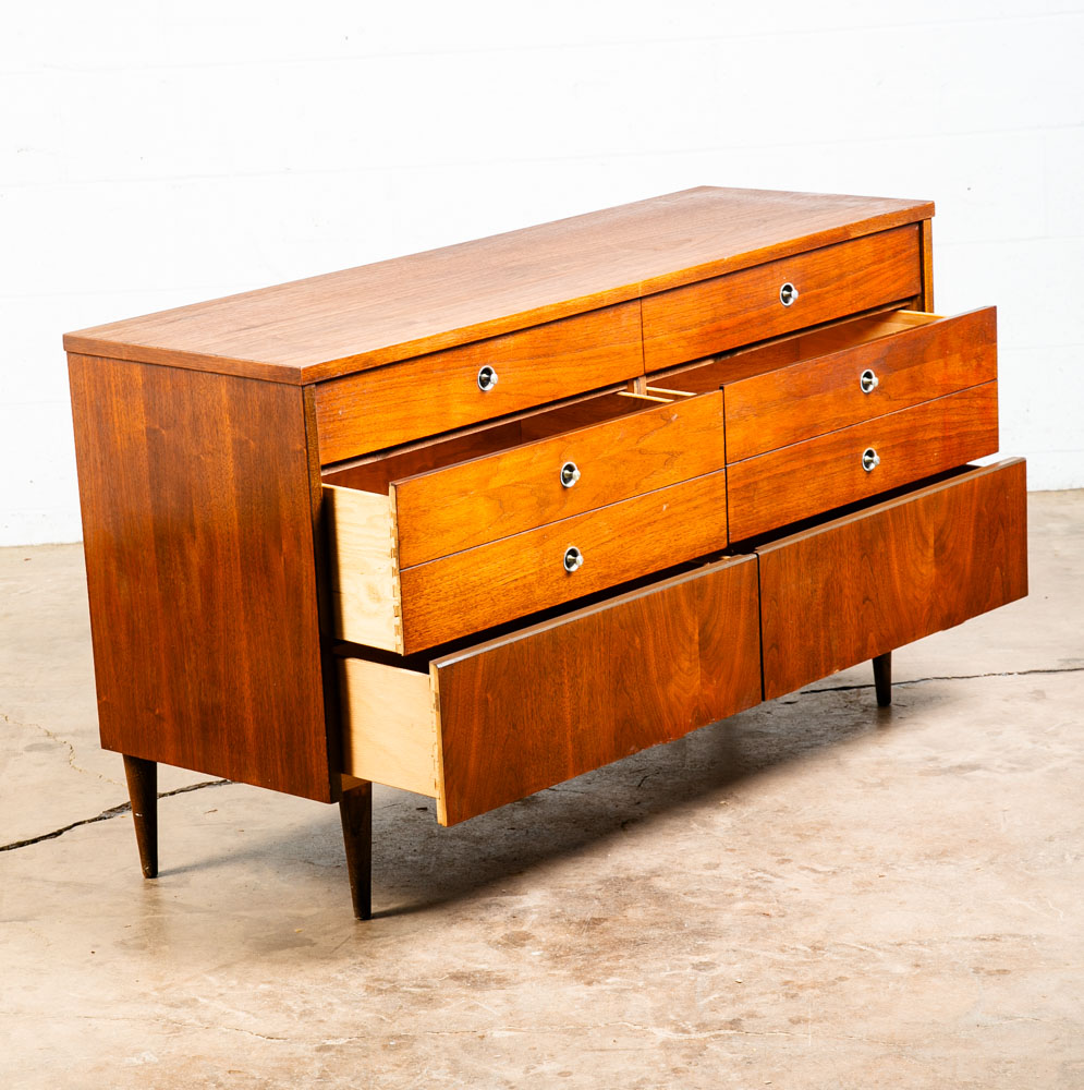 Mid Century Danish Modern Dresser Credenza Bassett Walnut 6 Drawer Danish Mcm - Image 6