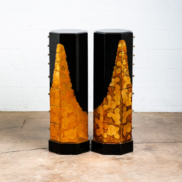 Mid Century Modern Chest of Drawers Two Jewelry Pedestal Black Gold Hand Painted - Image 8