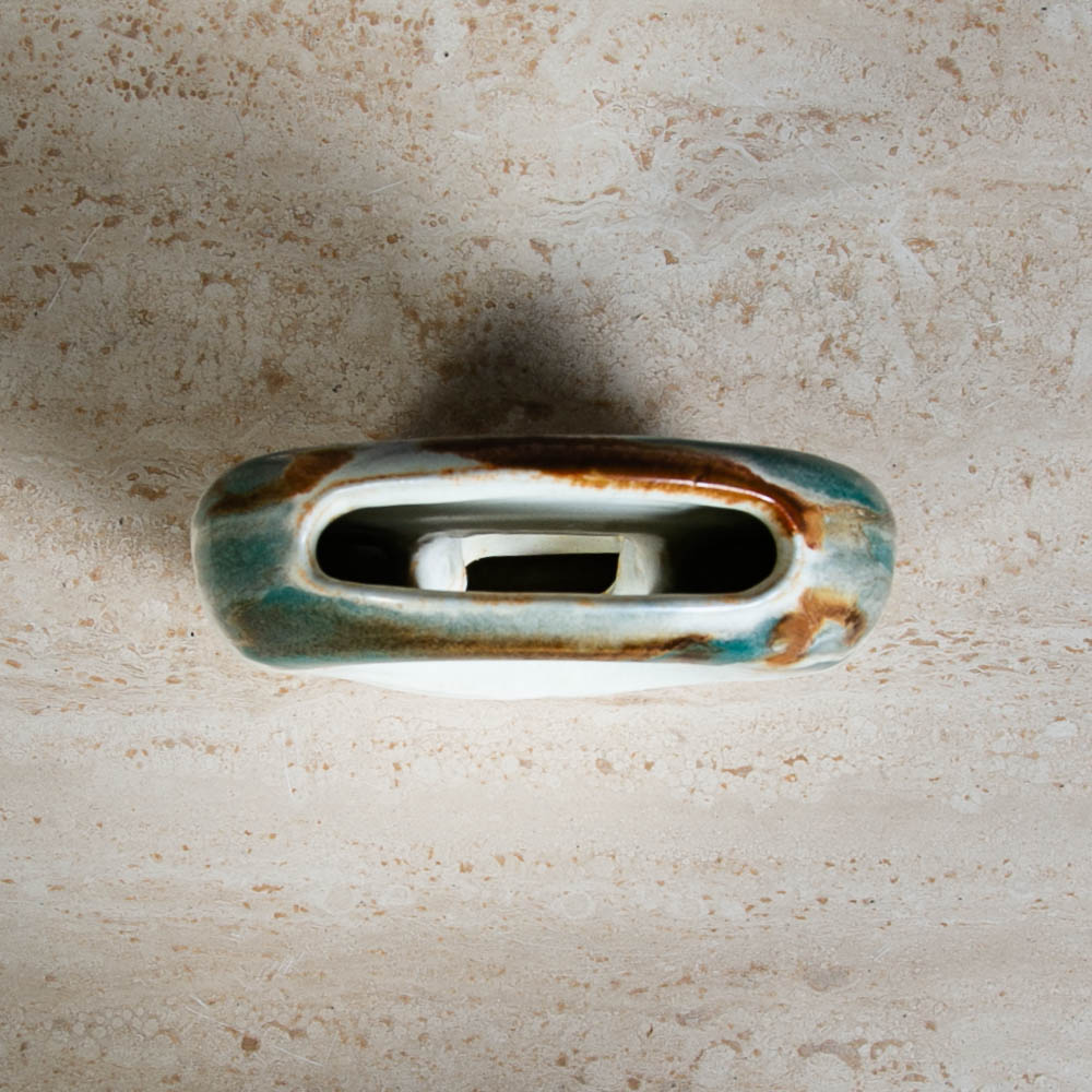 Mid Century Modern Floral Vase Small Pottery Ceramic Brown White Teal Signed Mcm - Image 4