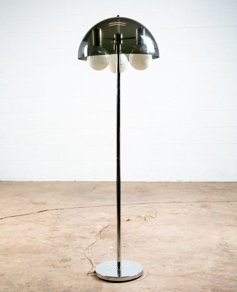 Mid century Modern Floor Lamp Chrome Mushroom Smoked Lucite Vintage Working Mcm - Image 11