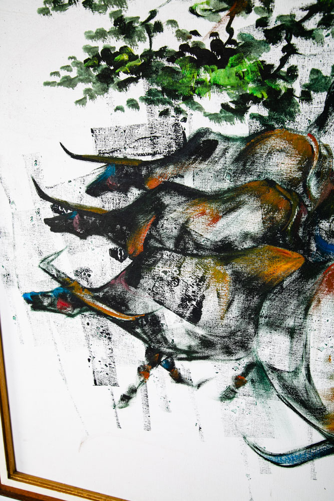 Mid Century Modern Wall Original Oil Painting Art Bull Running Framed Abstract - Image 6