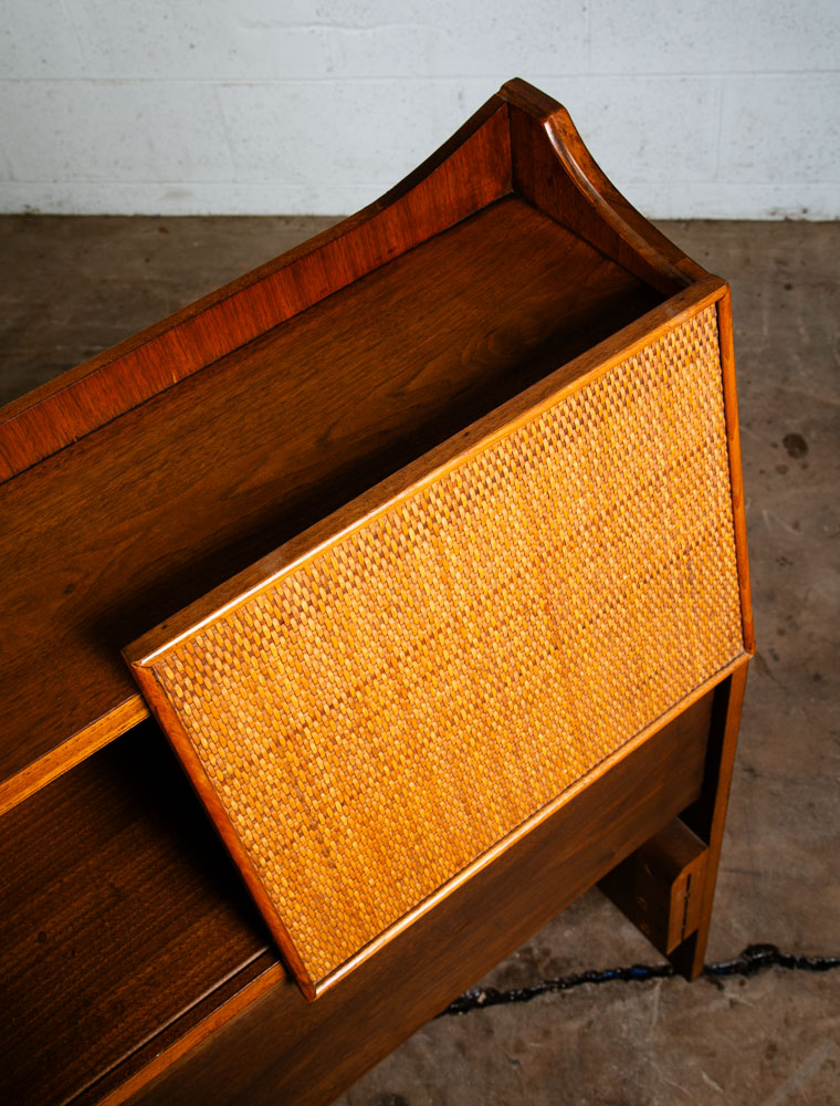 Mid Century Modern Headboard Bed Frame Full Size Cane Doors Walnut Vintage Mcm - Image 8