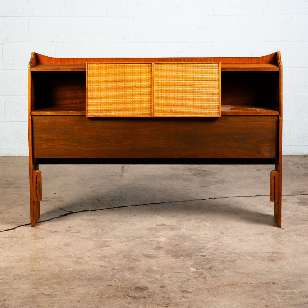 Mid Century Modern Headboard Bed Frame Full Size Cane Doors Walnut Vintage Mcm - Image 2