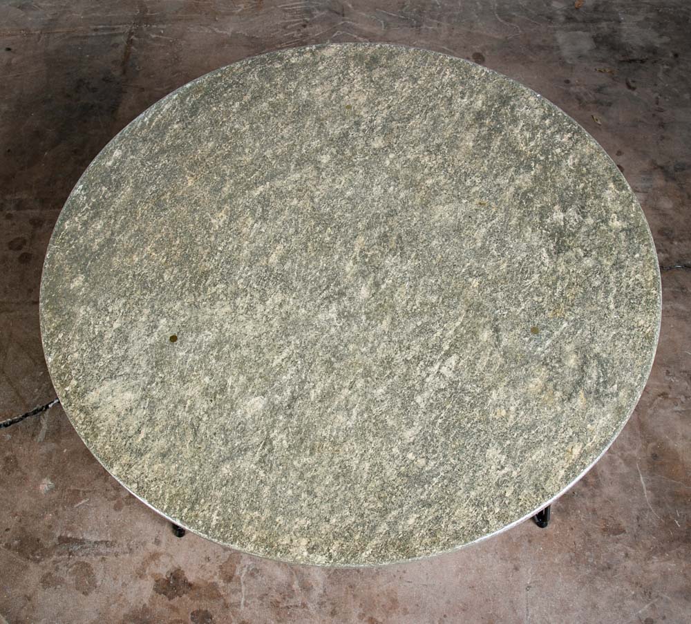 Mid Century Modern Dining Table Dinette Black Iron Round Circular Stone Marble - Image 2