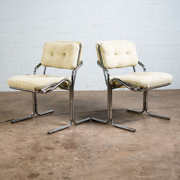 Mid Century Modern Lounge Chairs Set 4 Chrome White Jerry Johnson Tweed Mcm 1976 - Image 4