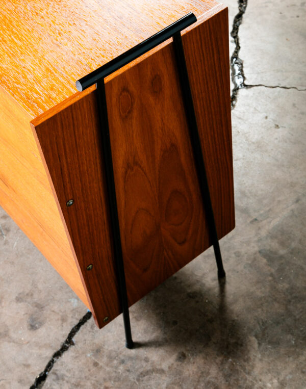 Mid Century Danish Modern Chest of Drawers Shoe Cabinet 3 Doors Solid Teak Iron - Image 8