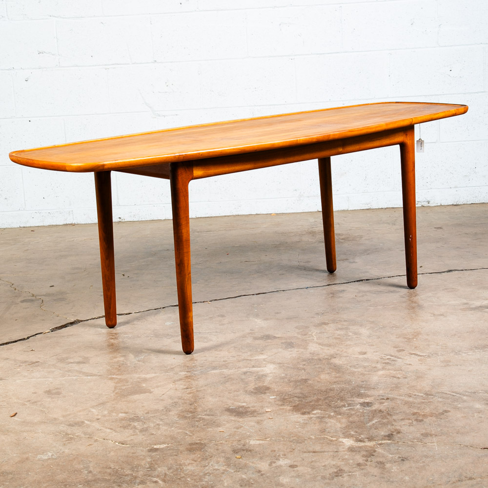Mid Century Modern Coffee Table Oval Rounded Walnut Wood Denmark Mcm Vintage - Image 5