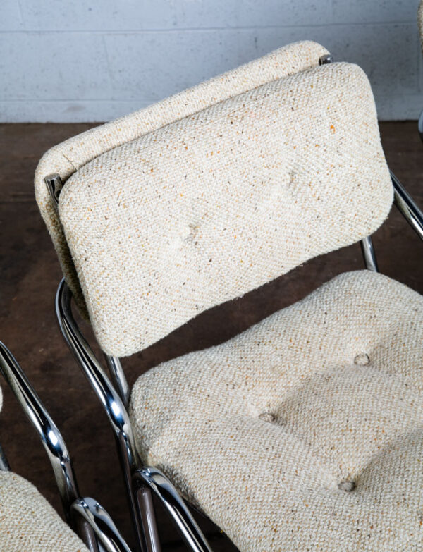 Mid Century Modern Lounge Chairs Set 4 Chrome White Jerry Johnson Tweed Mcm 1976 - Image 12