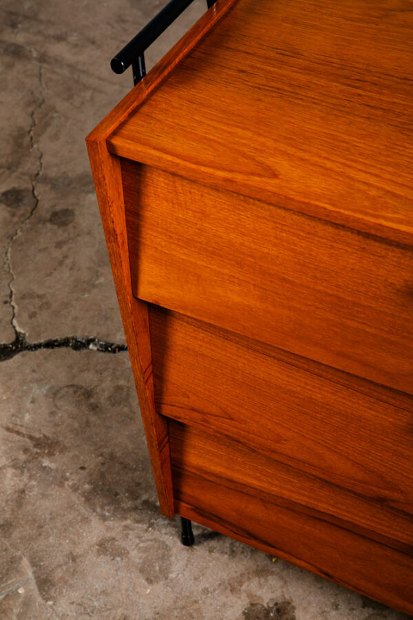 Mid Century Danish Modern Chest of Drawers Shoe Cabinet 3 Doors Solid Teak Iron - Image 7