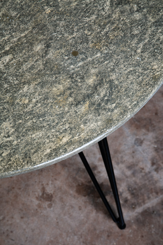 Mid Century Modern Dining Table Dinette Black Iron Round Circular Stone Marble - Image 8