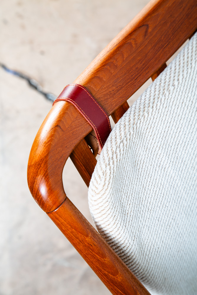 Mid Century Danish Modern Rocking Chair Benny Linden Teak Floating White Wool Mcm - Image 6