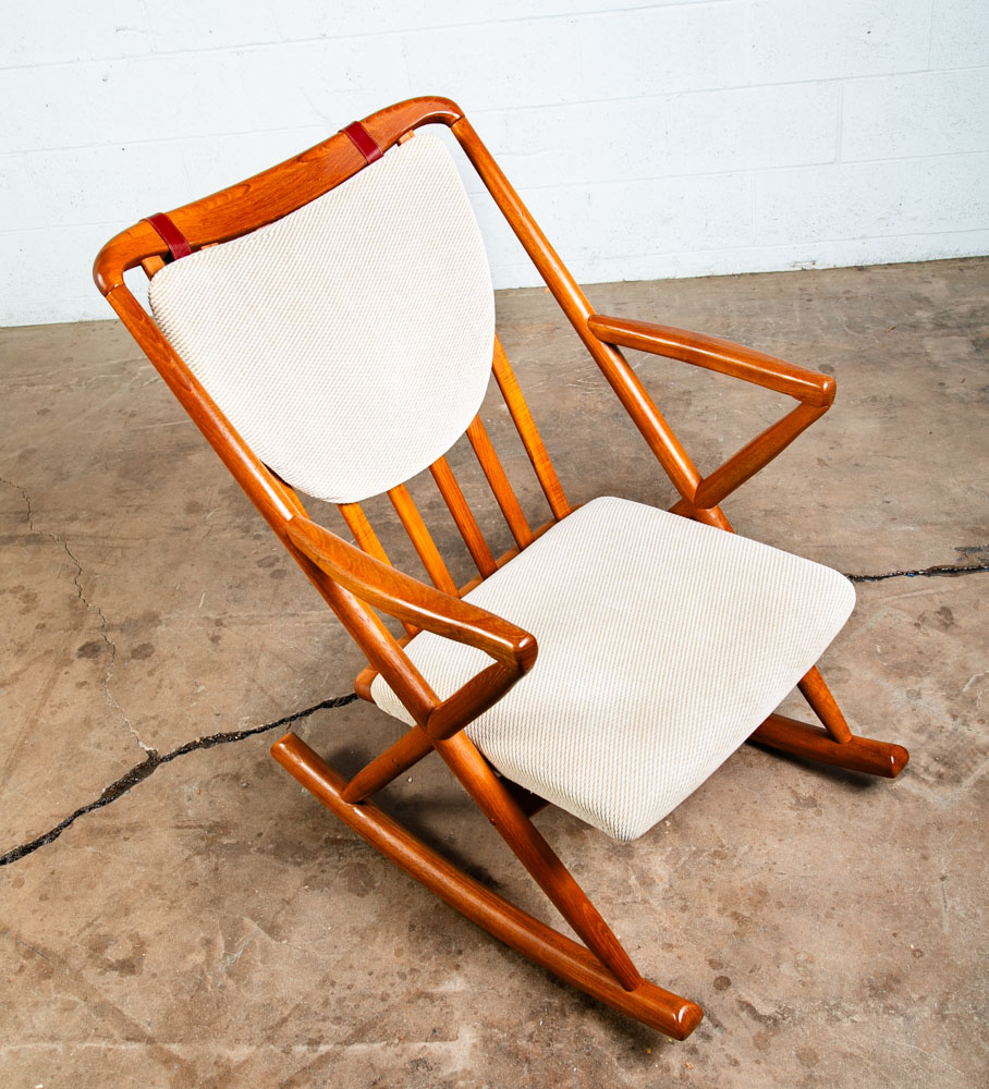 Mid Century Danish Modern Rocking Chair Benny Linden Teak Floating White Wool Mcm - Image 4